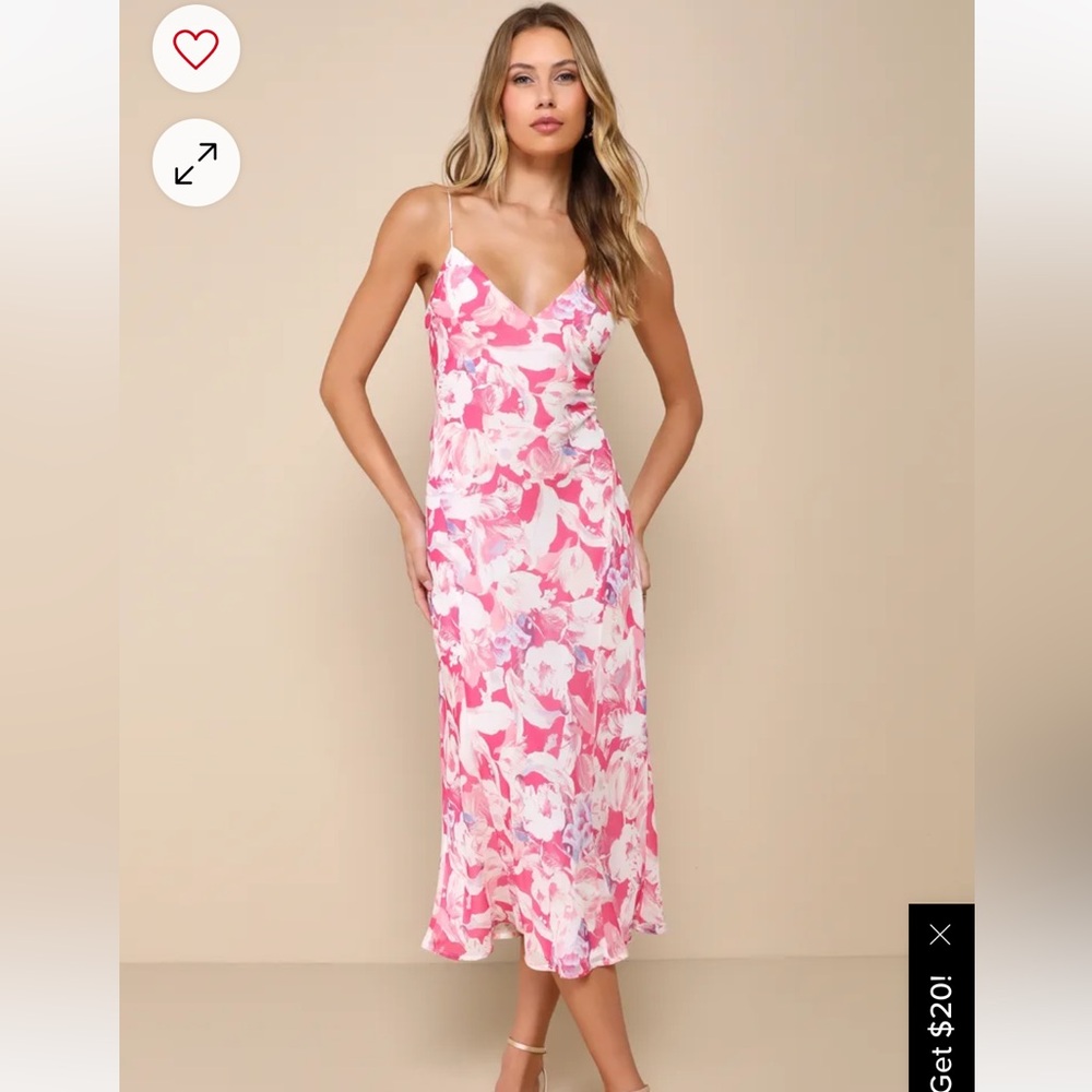 Radiant Confidence Hot Pink Floral Chiffon Lace-Up Midi Dress